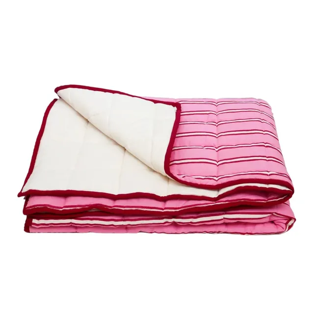 pink and red striped throw blanket