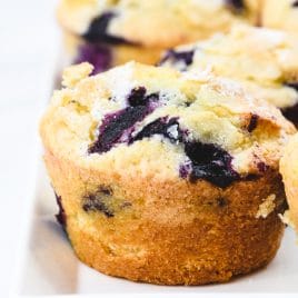 Blueberry Muffins on white platter