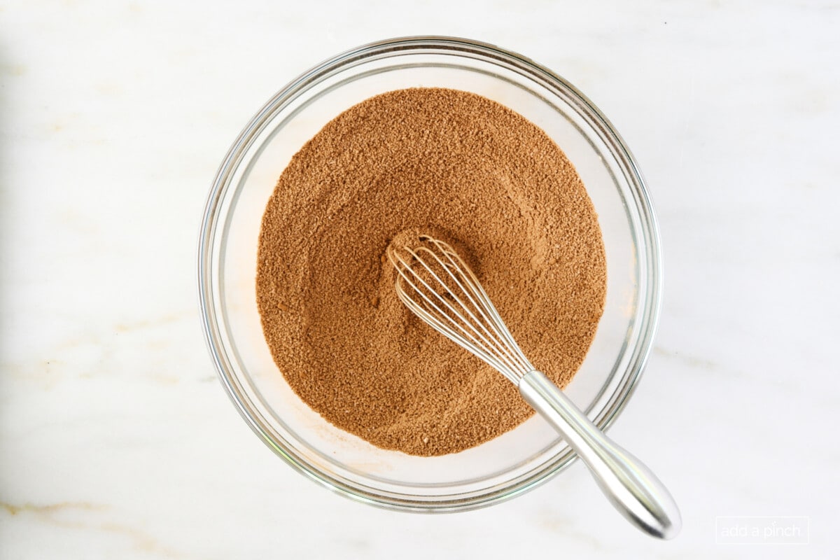 Mix dry ingredients together in a glass bowl with a whisk.