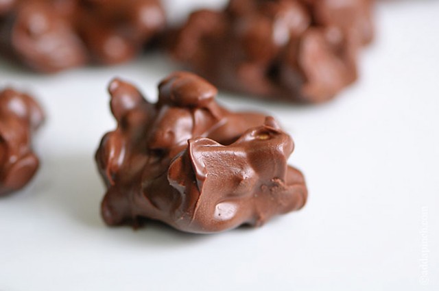 Chocolate Peanut Butter Clusters Recipe | ©addapinch.com