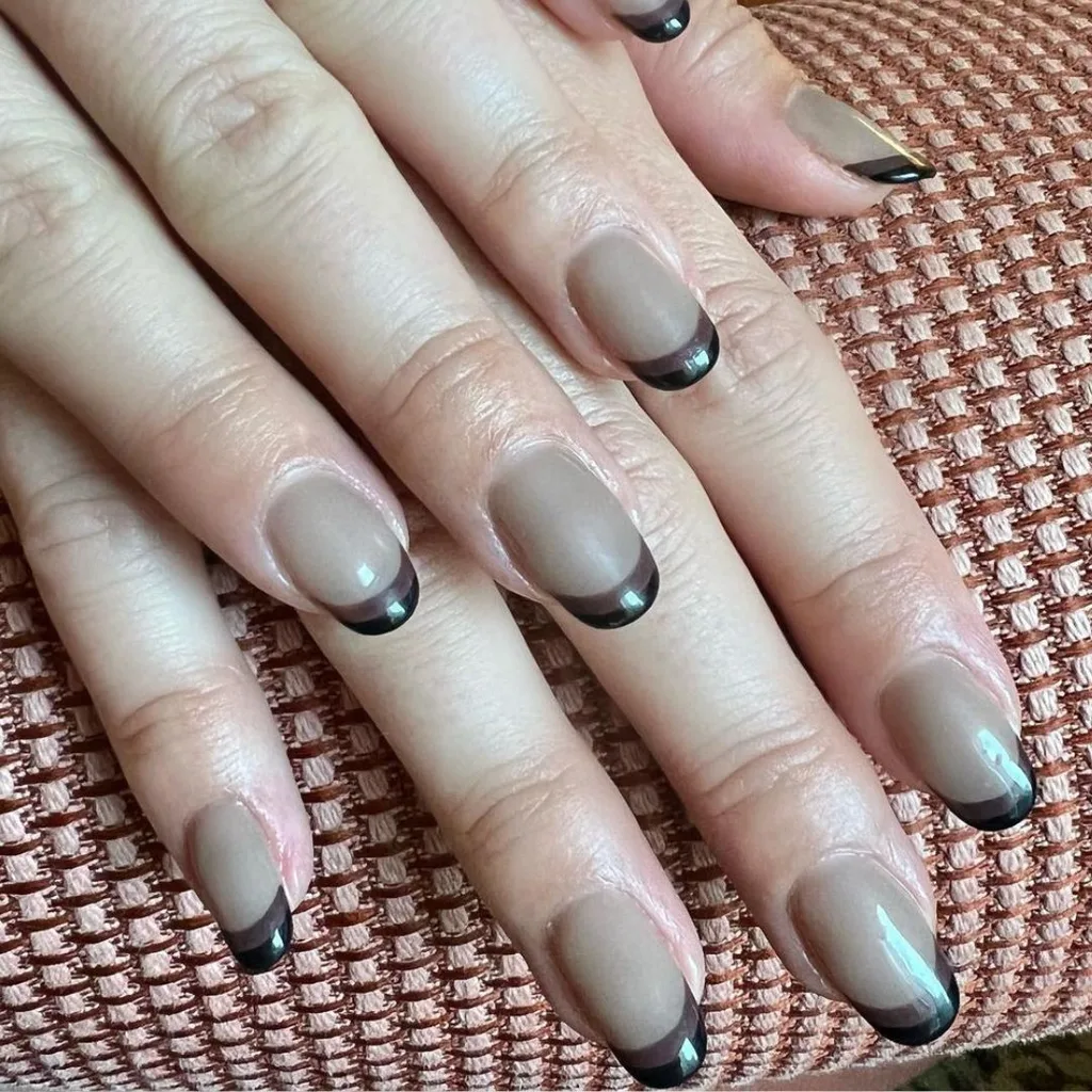 Chrome wash greige french manicure 