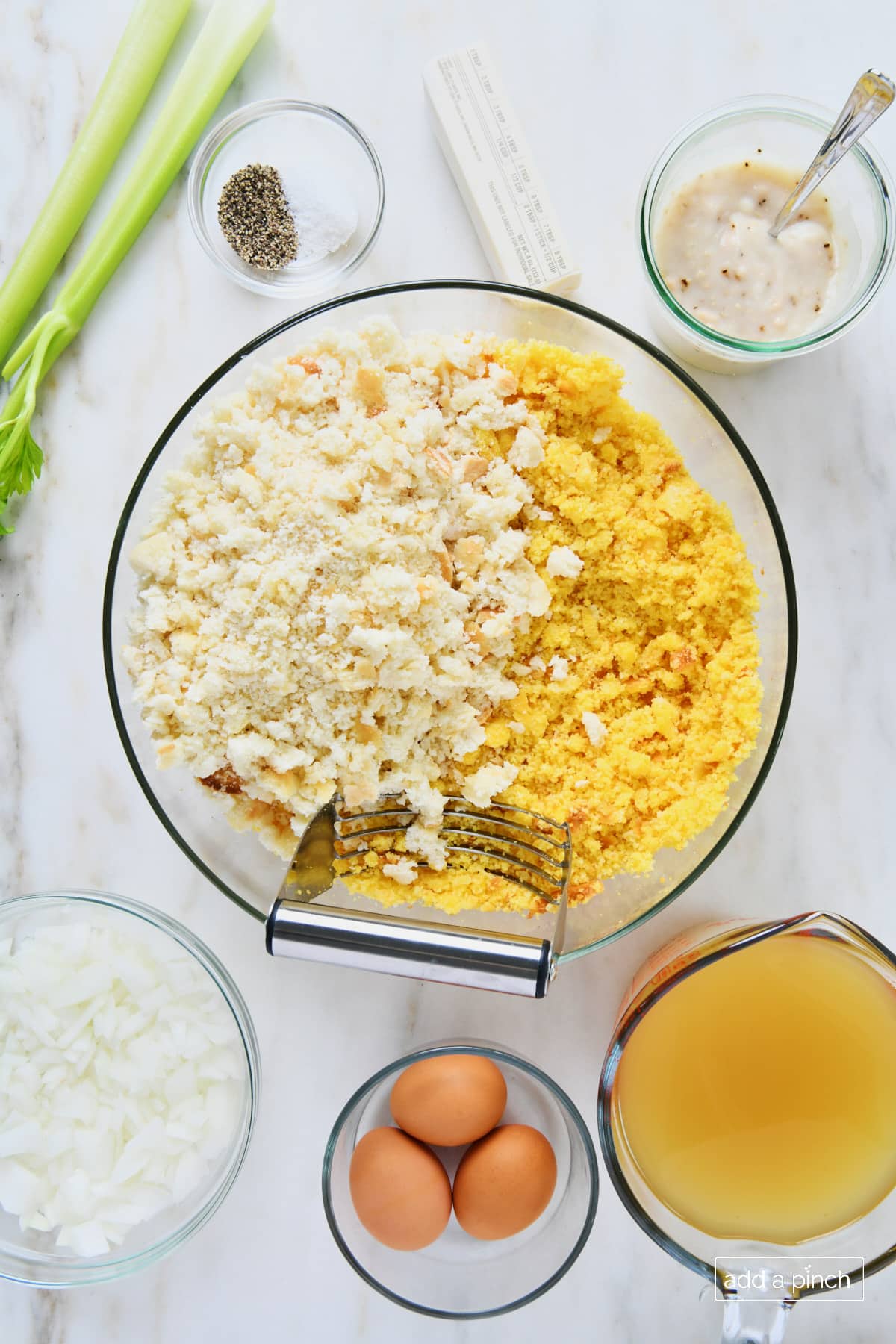 Ingredients to make homemade Southern Cornbread Dressing recipe.