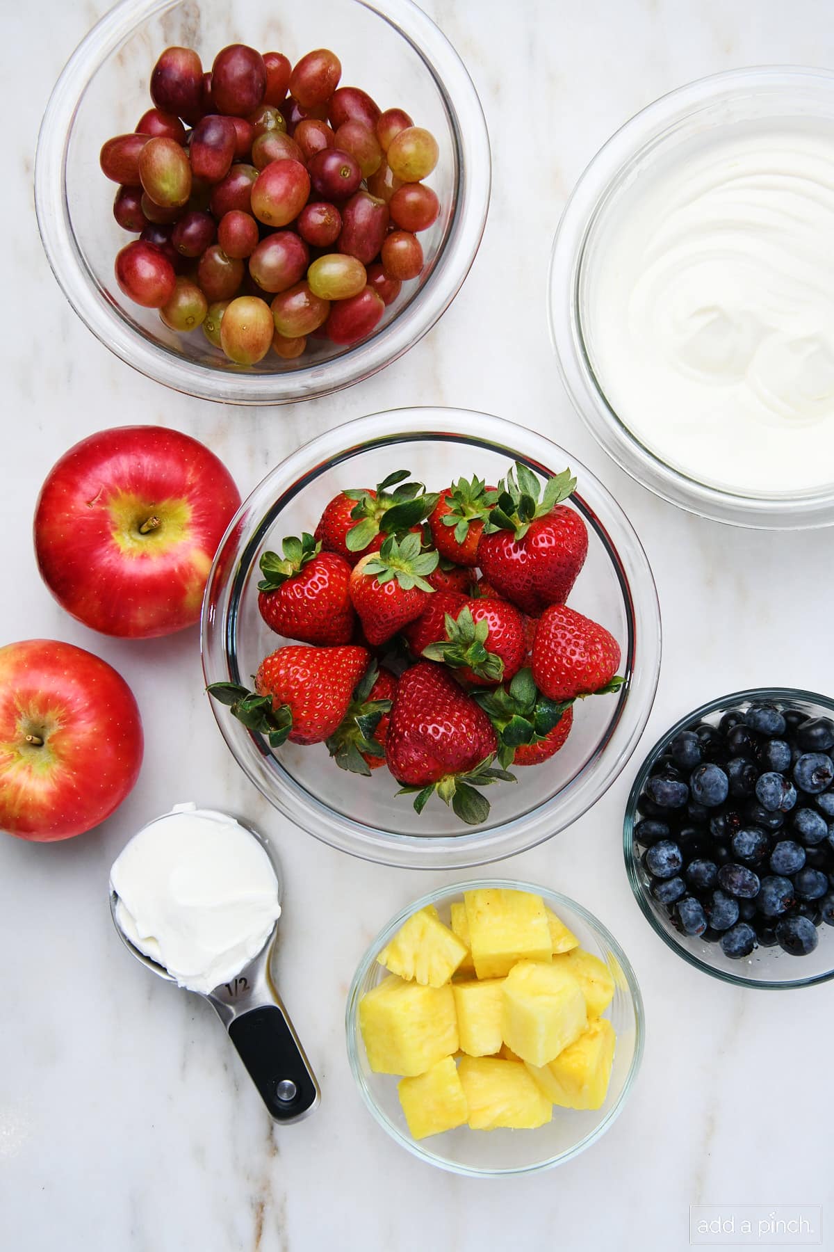 Ingredients to make easy fruit salad recipe.