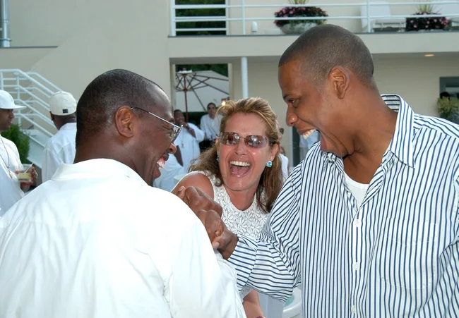 Andre Harrell, Lorraine Bracco and Jay-Z during Absolut White Party 2003 at Sean "Diddy" Combs Residence in East Hampton, New York, United States