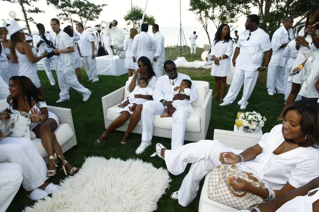 Host Sean "Diddy" Combs and Kim Porter with their twin daughters D'Lila Star Combs and Jessie James Combs pictured at "The Real White Party" presented by Sean "Diddy" Combs at the Combs' East Hampton estate on September 2, 2007 in East Hampton, New York.