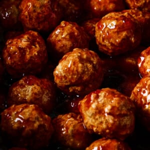 Crock Pot Grape Jelly Meatballs in a slow cooker.