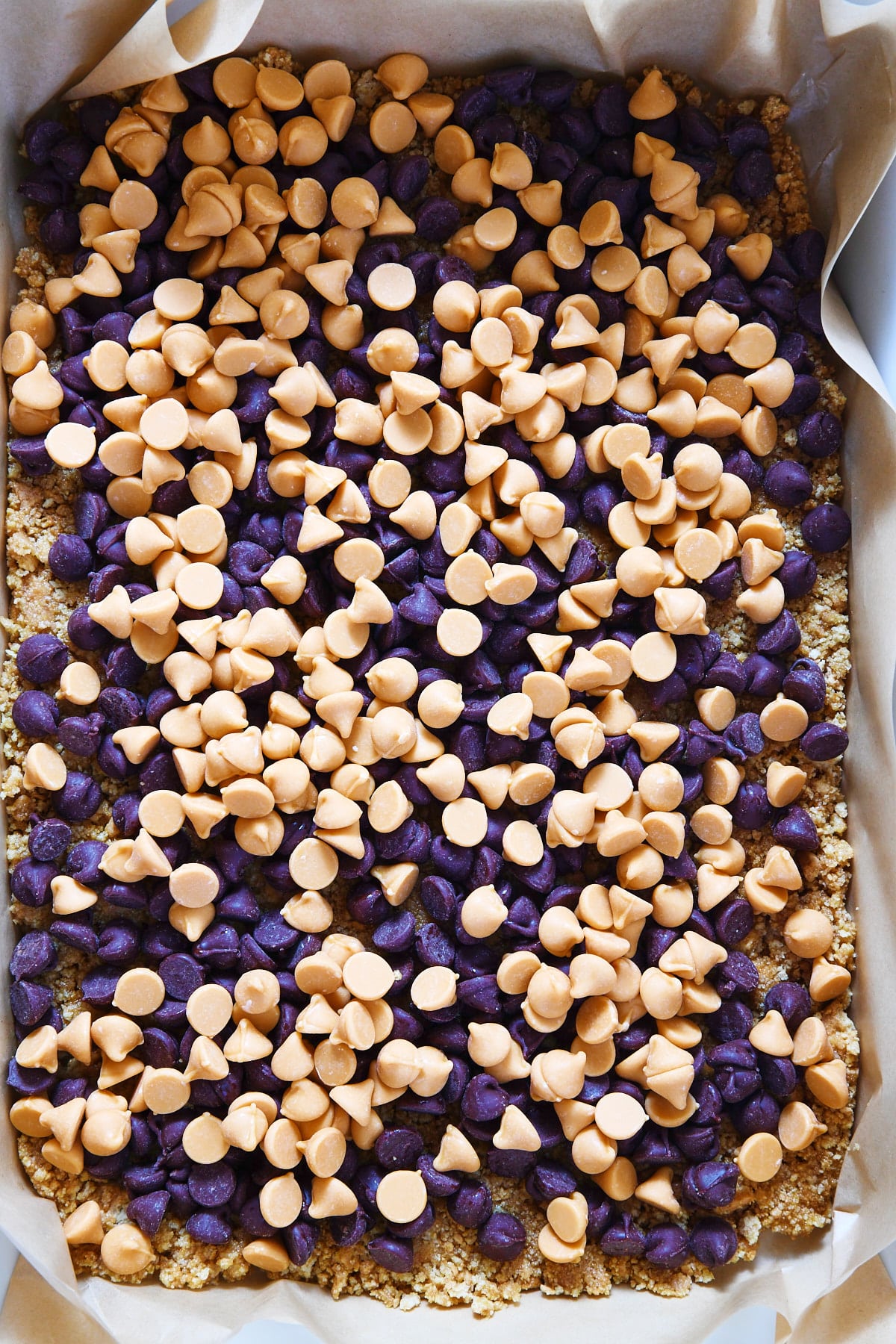 Chocolate and butterscotch chips added to cookie bars