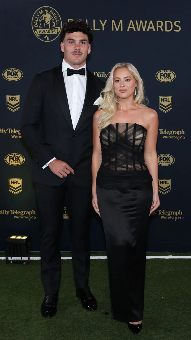 Herbie Farnworth of the Dolphins and Lily Pickles on the dally m red carpet