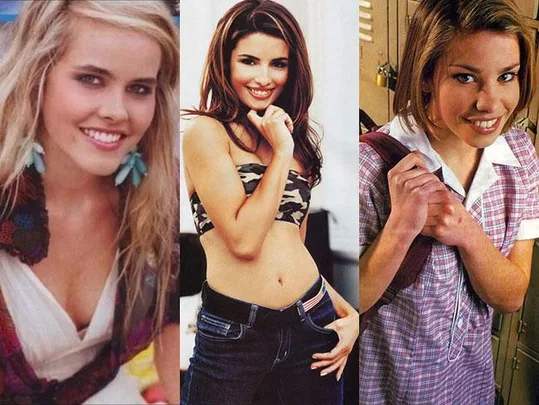 Three Australian actresses from the 90s-2000s in various roles and styles, showcasing fashion and hairstyles of the era.