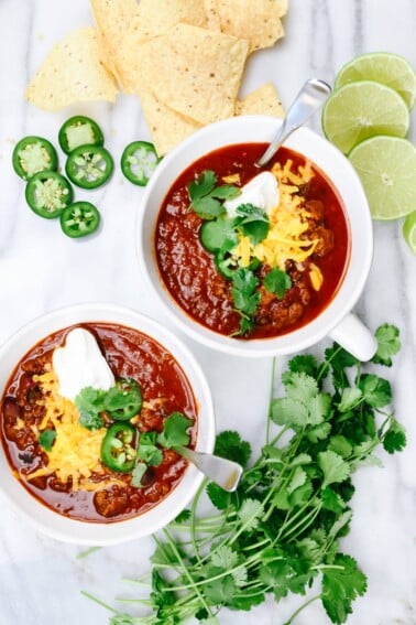 The Best Instant Pot Chili Recipe - This easy Instant Pot Chili is ready in 30 minutes, yet tastes like it has been simmering for hours!  // addapinch.com