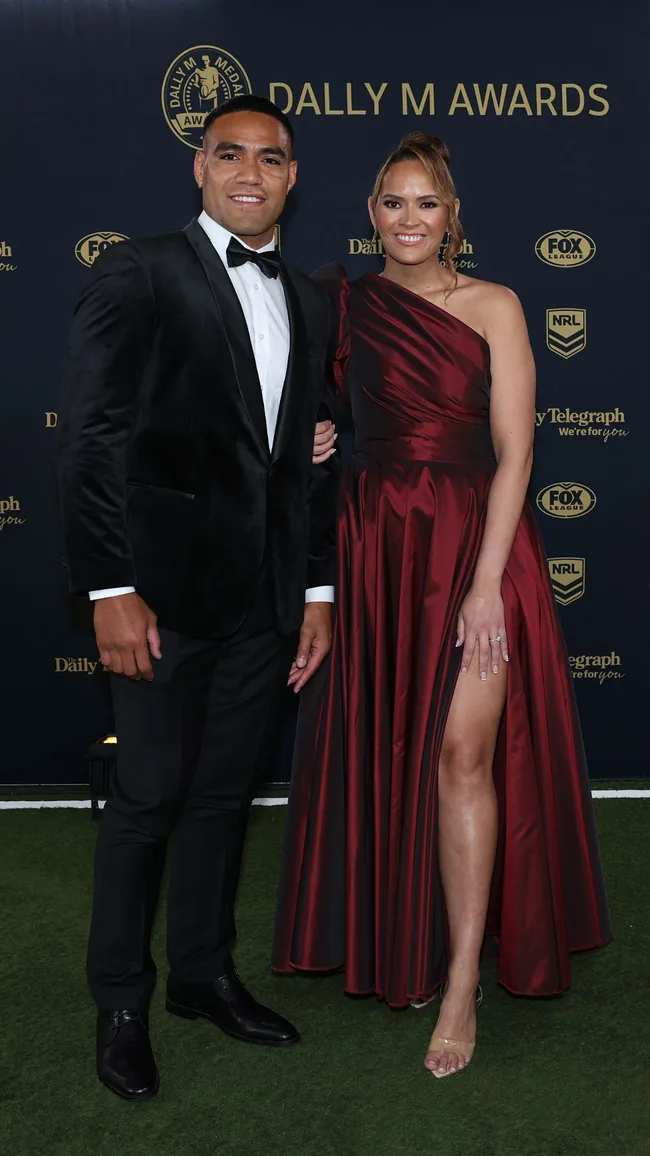 Joe Ofahengaue of the Eels and Sofi Leota dally m red carpet