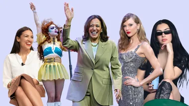 kamala harris with alexandria occasio cortez chappell roan taylor swift and charli xcx