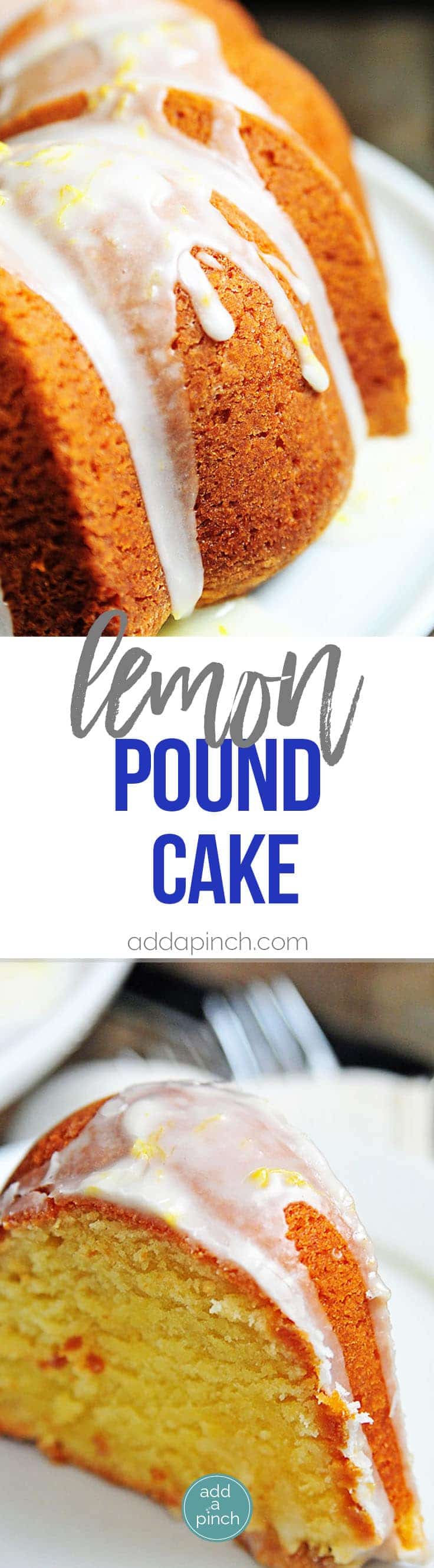 Lemon Pound Cake Recipe - Lemon Pound Cake makes a delicious dessert for lemon lovers! Made with lemon juice, lemon zest, and topped with a lemon buttermilk glaze, this lemon pound cake recipe is a treasure! // addapinch.com