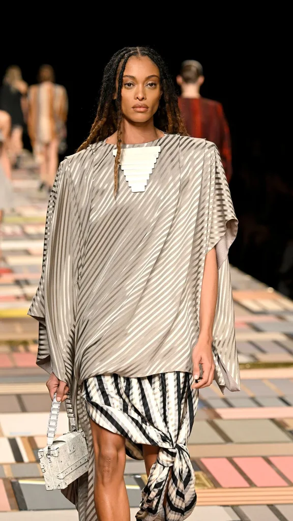 A model walks the runway during the Louis Vuitton Paris Womenswear Spring-Summer 2025 show as part of Paris Fashion Week on October 01, 2024 in Paris, France.