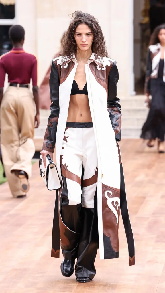 A model walks the runway during the Gabriela Hearst Paris Womenswear Spring-Summer 2025 show as part of Paris Fashion Week on September 30, 2024 in Paris, France.