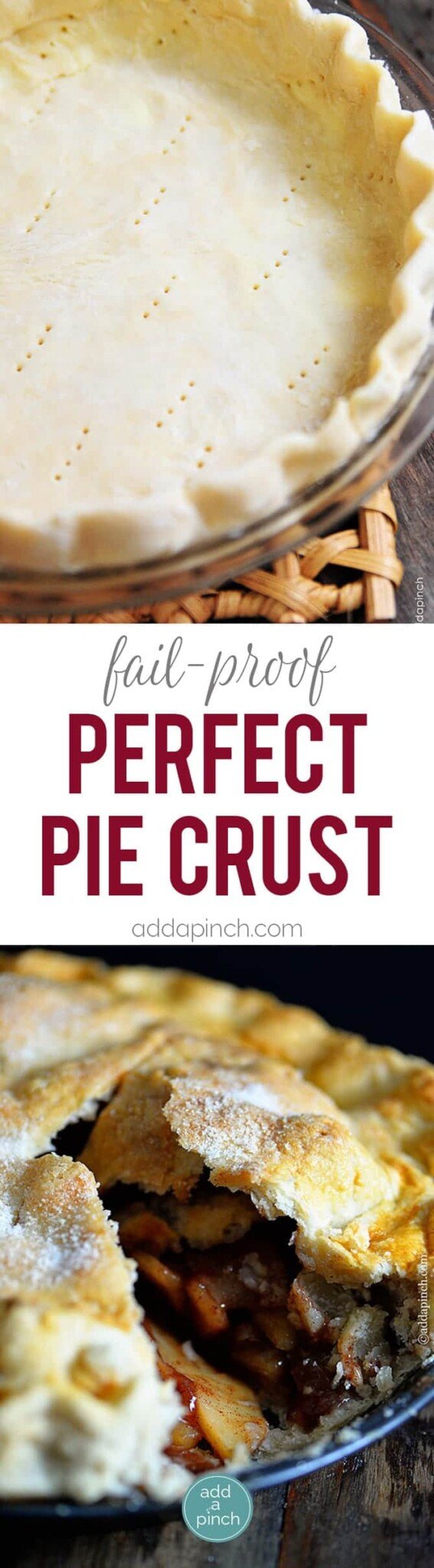 A pie crust recipe that works perfectly for sweet and savory pies. This pie crust recipe is made by hand and makes a perfect pie crust every single time! // addapinch.com