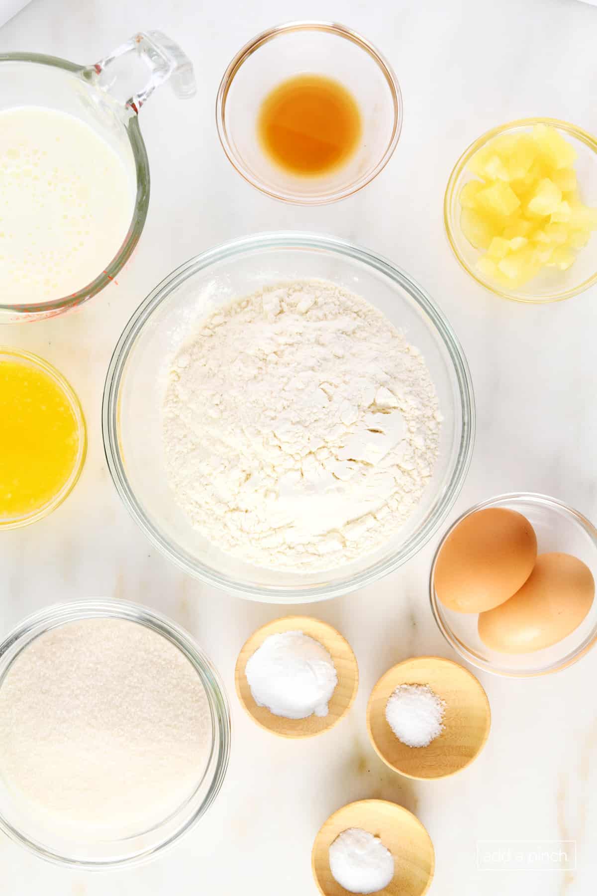 Ingredients to make homemade pineapple upside down cake.