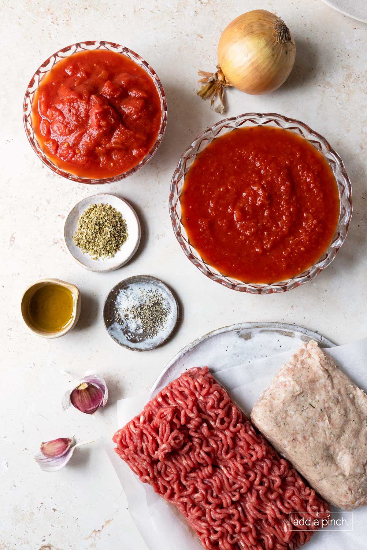 Photo of ingredients used to make homemade spaghetti sauce.