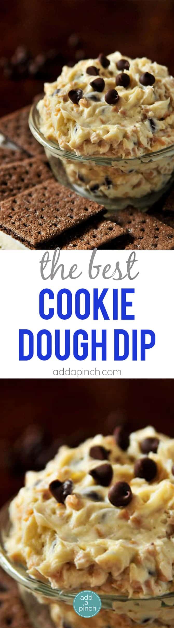 The BEST Cookie Dough Dip Recipe - Seriously the BEST Cookie Dough Dip Recipe that I've ever tasted! So quick and easy and always a favorite when you serve it! This creamy dip tastes just like cookie dough in dip form! Made with cream cheese, chocolate chips, and a secret ingredient that takes it over the top! Everyone will ask for the recipe! Serve with graham crackers, pretzels or fruit! // addapinch.com