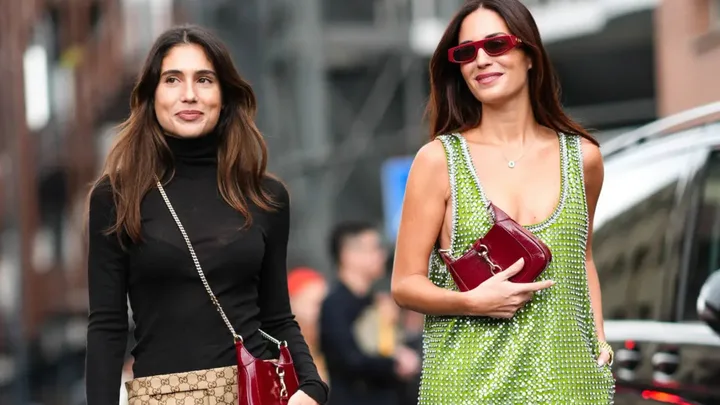 Belen Hostalet and Gala Gonzalez outside at Milan Fashion Week